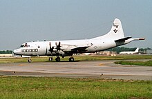 A US Navy Lockheed P-3C of VP-68 Blackhawks, taxing at NAF Washington during 1994