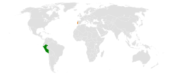 Map indicating locations of Peru and Portugal