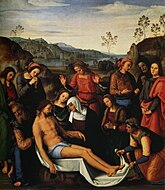 佩魯吉諾的《哀悼基督之死（英语：Lamentation over the Dead Christ (Perugino)）》， 220 × 195cm，約作於1495年，1808年始藏[4]