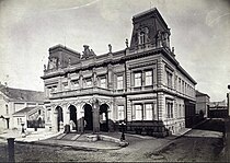 The Károlyi Palota, Pollack Mihály tér, (Miklós Ybl, 1865), in 1881. On the left of the building are the National Stables, demolished after the war and replaced with a five-story building in 1969.