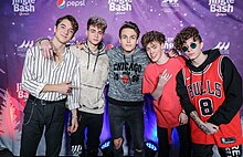 Why Don't We at the 2018 B96 Jingle Bash in Chicago. From left to right: Daniel Seavey, Corbyn Besson, Jonah Marais, Zach Herron, and Jack Avery.