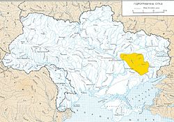 Samaran valuma-alueen sijainti Dnipron ja Donetskin kaupunkien välimaastossa.