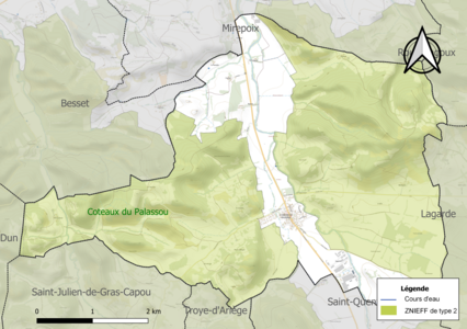 Carte de la ZNIEFF de type 2 sur la commune.