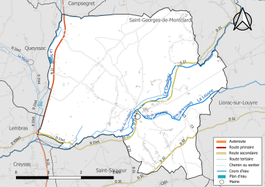 Carte en couleur présentant le réseau hydrographique de la commune