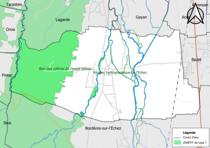 Carte des ZNIEFF de type 1 sur la commune.