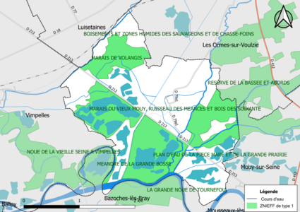 Carte des ZNIEFF de type 1 de la commune.