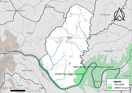 Carte des ZNIEFF de type 1 sur la commune.