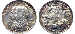 Alabama Centennial half dollar, obverse (left) and reverse (right)