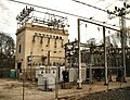Old substation built for the 1915 electrification project at Bryn Mawr, Pennsylvania. Outdoor yard is an addition.