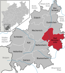 Läget för staden Bad Münstereifel i Kreis Euskirchen