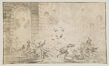 Design for a book illustration – the effect of bombs falling on a town, 1740–41 at Waddesdon Manor