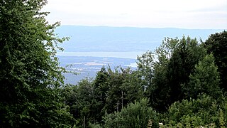 Vue du lac Léman et du canton de Vaud (Suisse) depuis le col.