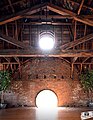 Craigmiles Hall, roof interior, revealing the deep bracketed cornice, and pierced by hooded porthole dormers. Original wood from 1878.