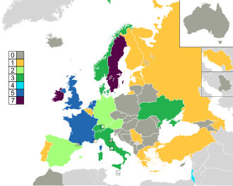 Carte visualisant le nombre de victoires par pays.