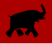 A black elephant on a red background