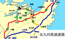 北九州高速道路と周辺高速道路のルート図。