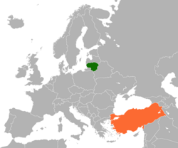 Map indicating locations of Lithuania and Turkey