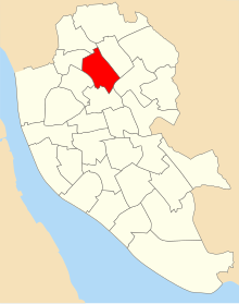A map of the city of Liverpool showing 2004 council ward boundaries. Clubmoor ward is highlighted