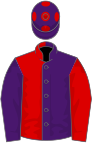 Purple and red (halved), reversed sleeves, purple cap, red spots