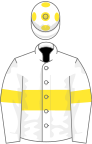 White, yellow hoop and armlet, white cap, yellow spots