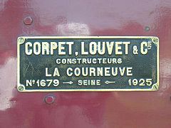 Plaque constructeur Corpet-Louvet no 36 Lulu.