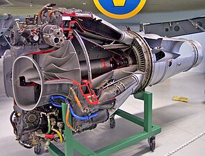 Early turbojet, de Havilland Goblin, radial flow compressor with pressure ratio 3.3:1, 1942.