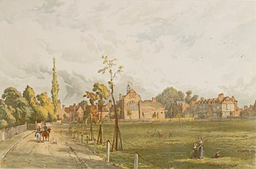 The Church, Tabard Inn and Stores from Acton Green by Edward Hargitt, 1882