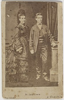 Double image of Evans from 1879 dressed in traditionally male and female clothing