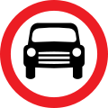 Motor vehicles except solo motorcycles prohibited. This sign may additionally display an exception plate (for example: 'Except for access')