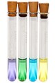 Oxidation states of vanadium, from left V+2 (lilac), V+3 (green), V+4 (blue) and V+5 (yellow)