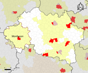 Localisation de l'aire d'attraction de Montluçon dans le département de l'Allier.