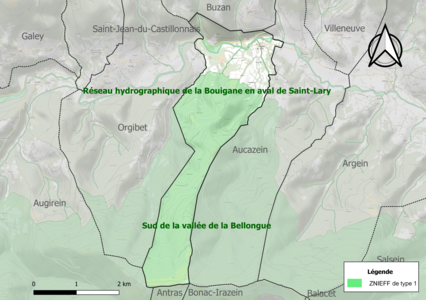 Carte des ZNIEFF de type 1 sur la commune.