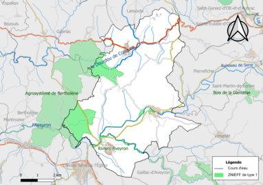 Carte des ZNIEFF de type 1 de la commune.