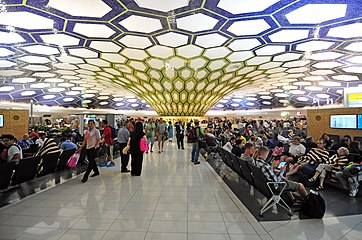 Central waiting area inside Terminal 1 at the Abu Dhabi International Airport