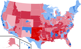 Results by congressional districts, shaded according to winning candidate's percentage of the vote.