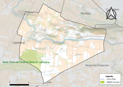 Carte de la ZNIEFF de type 2 sur la commune.