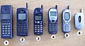 Various cell phones from the last decade.