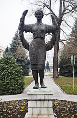 Sculpture in the courtyard of Philip Morris International tobacco factory