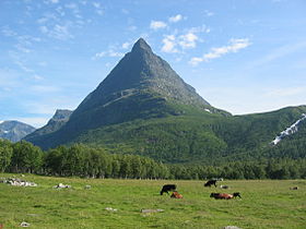 Vue de l'Innerdalstårnet depuis la vallée d'Innerdalen