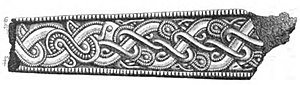 Black and white drawing of an iron fragment from the grave at Broe