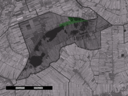 The town centre (dark green) and the statistical district (light green) of Noorden in the municipality of Nieuwkoop.