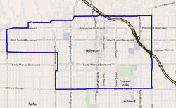 Map of the Hollywood neighborhood of Los Angeles