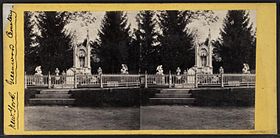 Stereoscopic view of burial monument by E. & H. T. Anthony
