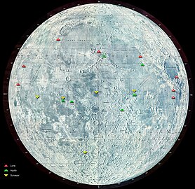 Map of the Moon showing some landing sites. (Click to enlarge)