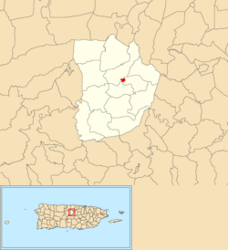 Location of Morovis barrio-pueblo within the municipality of Morovis shown in red