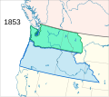 El Territorio de Washington (verde) y Territorio de Oregón (azul) en 1853.