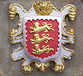 The arms of Oriel College, Oxford alludes to the institution's regal foundation by using the royal arms of England with a silver border added for difference.[2]