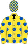 YELLOW, royal blue spots, check cap