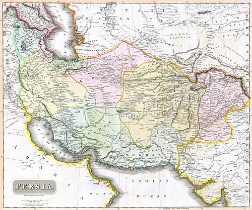 سراسرنمای نقشه قدیم ایران، ایالت بزرگ کرمان که چنداستان را در برمی گرفته‌است