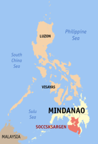 Mapa han Pilipinas nga nagpapakita kon hain nahimutangan an SOCCSKSARGEN (Rehiyon XII)